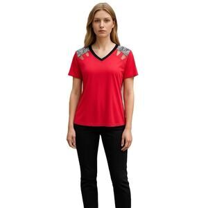 Tail Golf Top Women's V-neck S/S Red Animal Print L Athleisure Athletic